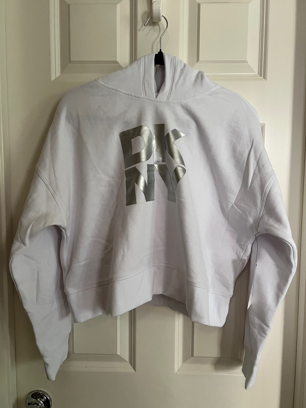 Dkny White Hoodie with Silver Logo